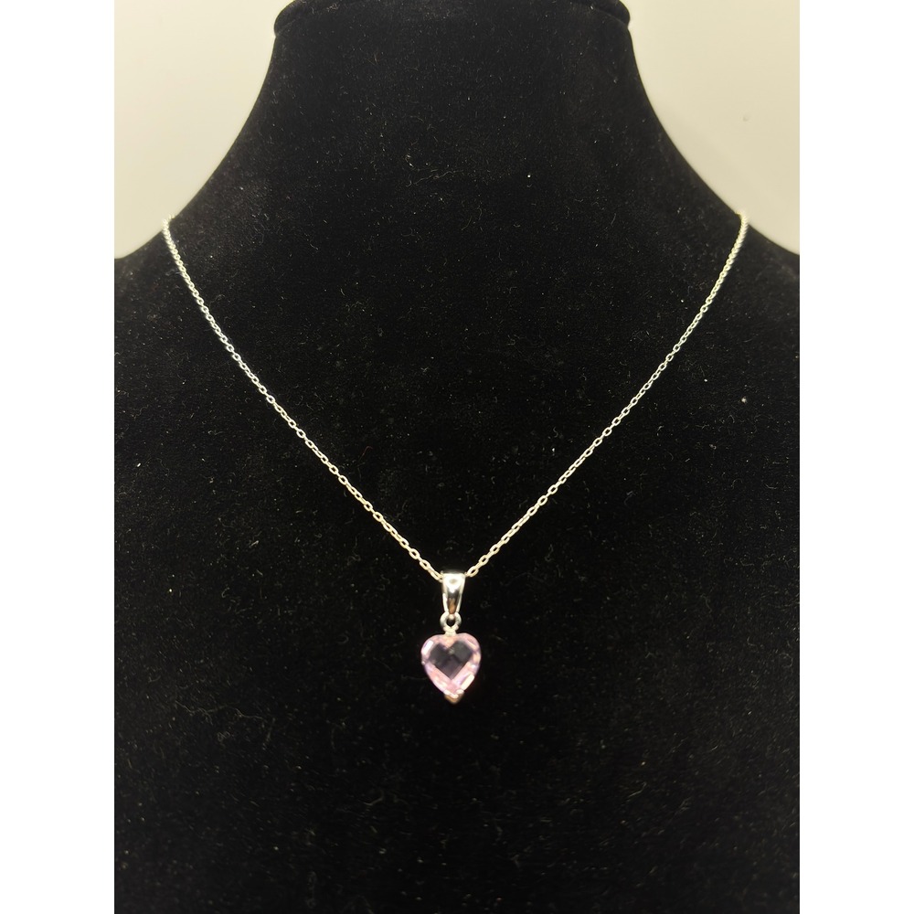 Unbranded Heart Necklace Womens OS Pink Sterling Silver Faceted Stone Pendant